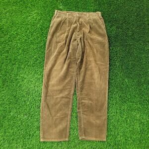 Vintage LEVIS Baggy Corduroy Pants 32x31 Pleated Olive Green USA